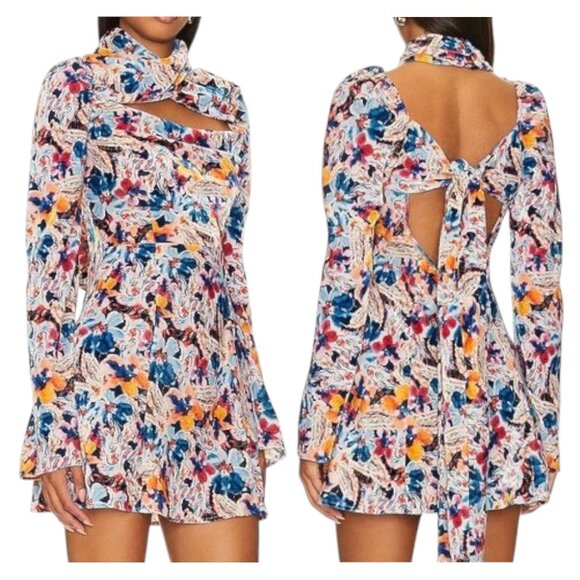 For Love & Lemons Blake Floral Cutout Mini Dress Multi Statement M - Picture 1 of 14